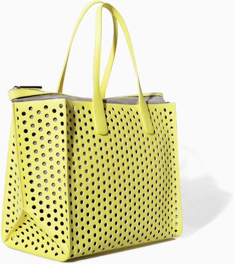 Zara Large Perforated Shopper Bag in Yellow | Lyst