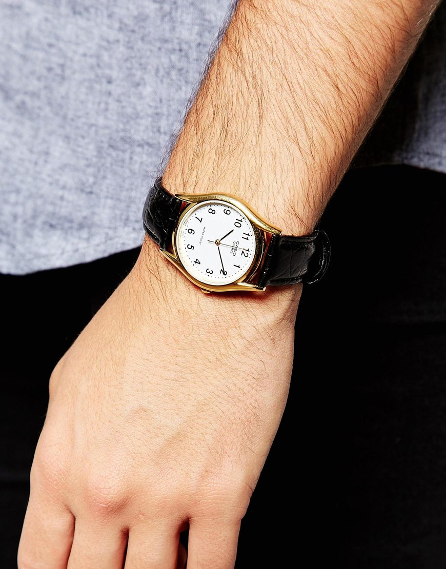 Lyst - G-Shock Leather Strap Watch Mtp-1154pq-7bef in ...