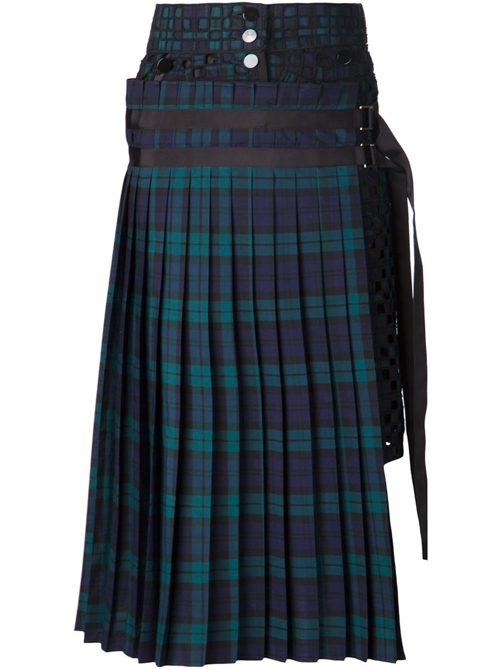 Sacai Plaid Pleated Skirt in Blue | Lyst