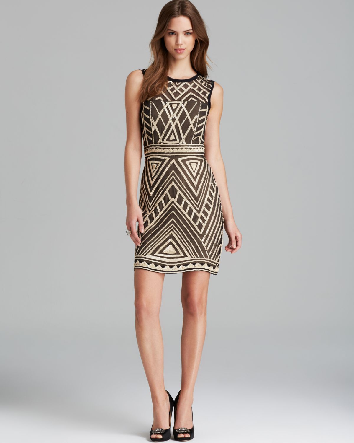 Lyst Nicole Miller Dress Sleeveless Sequin Illusion In Natural Gallery