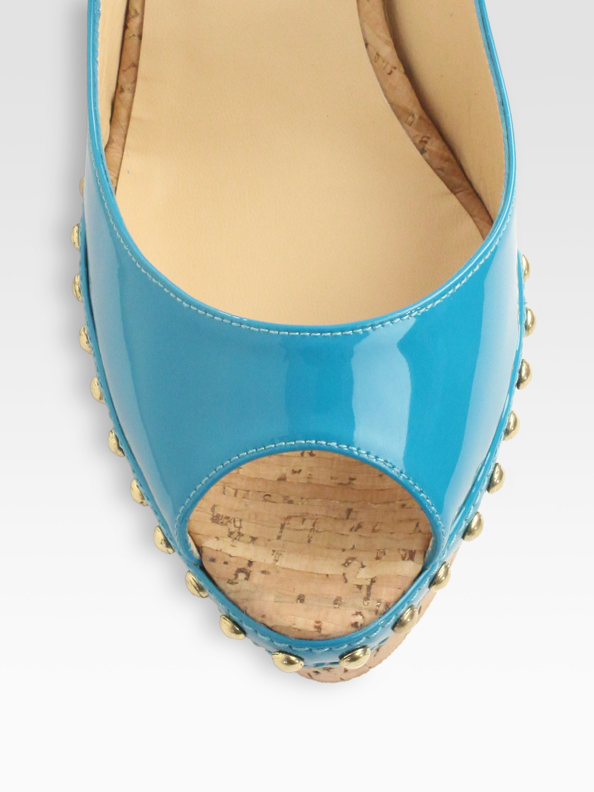 Christian louboutin Monico Studded Patent Leather Cork Wedge ...