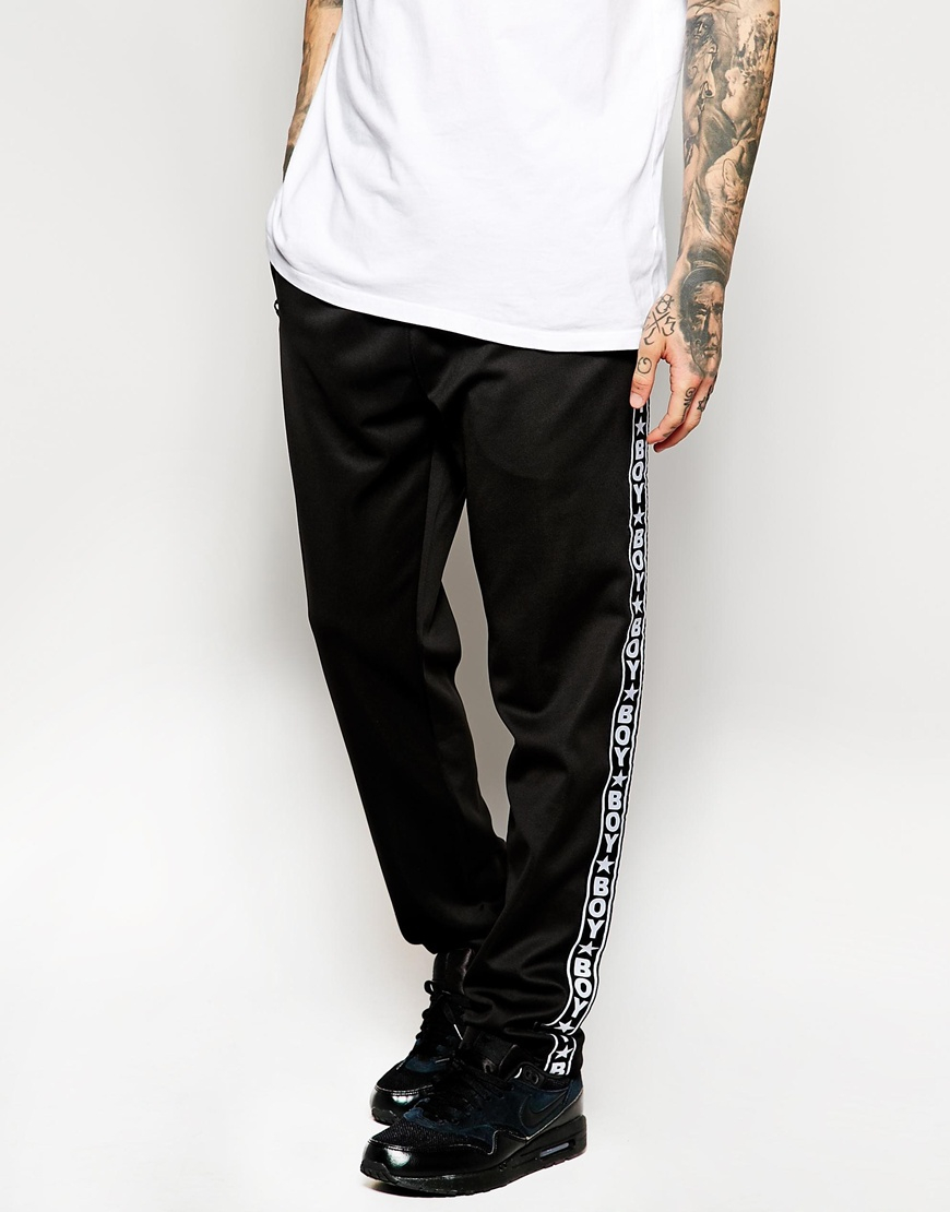 white and black track pants