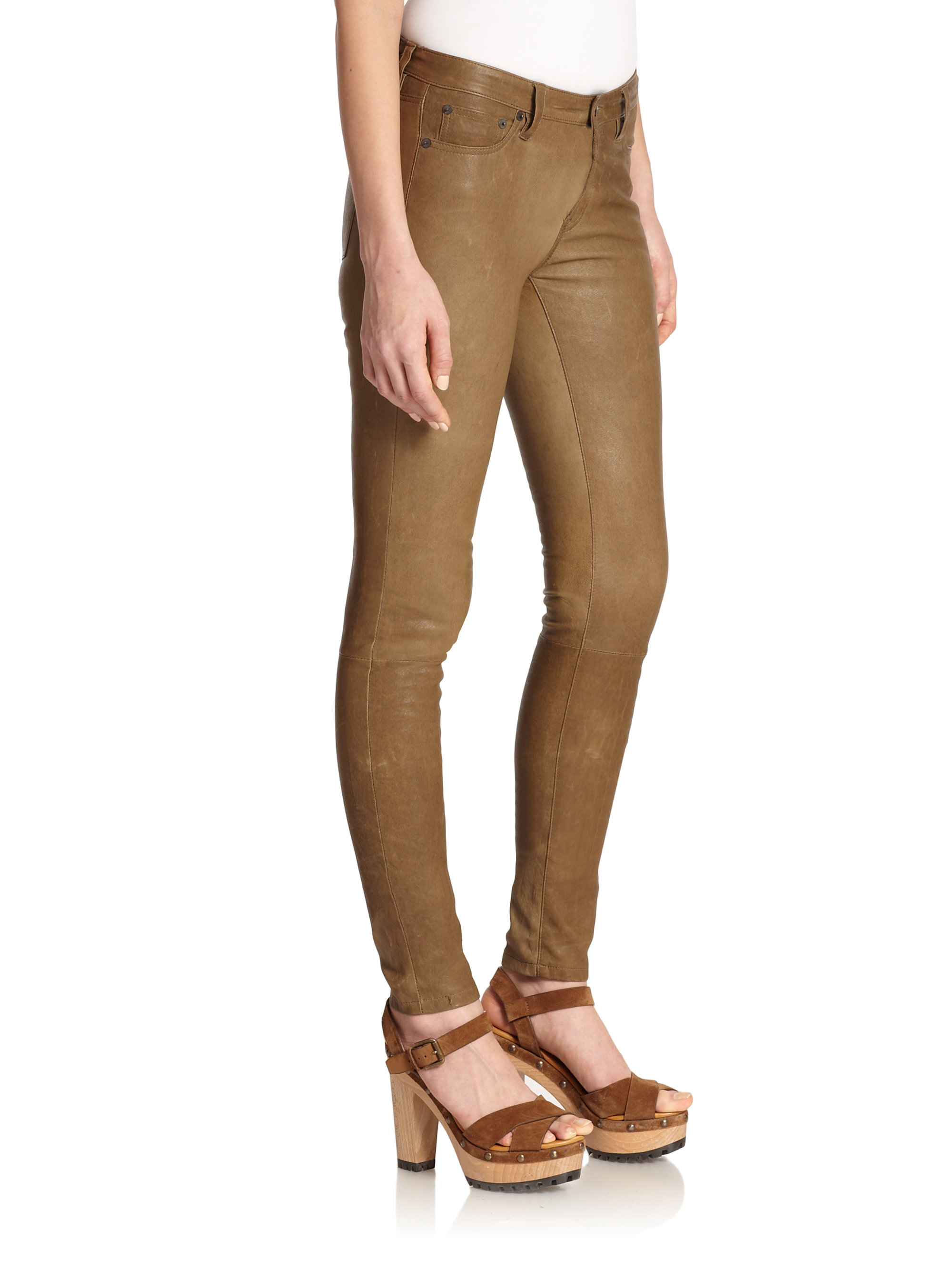 Lyst - Polo Ralph Lauren Leather Skinny Pants in Natural