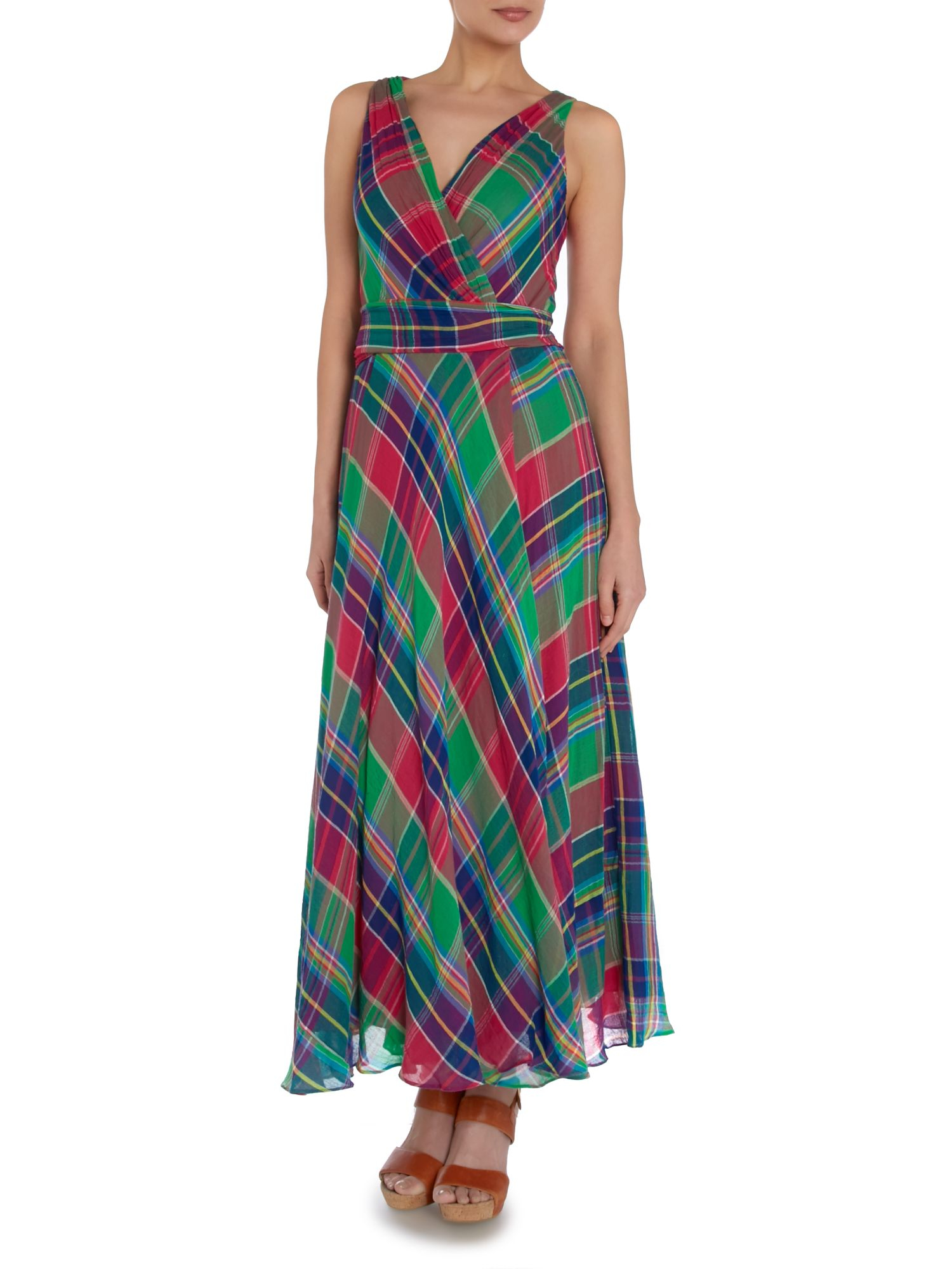 Polo ralph lauren Sleeveless Check Print Maxi Dress in Multicolor ...