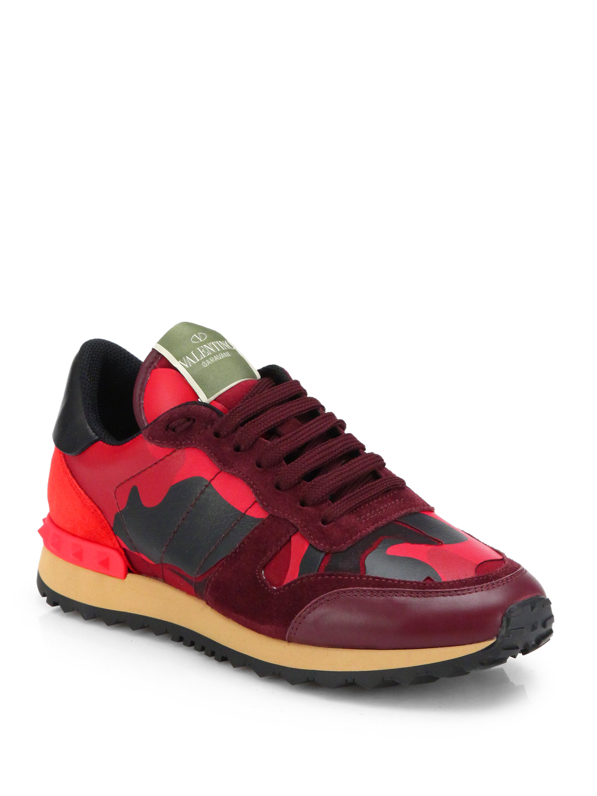 Lyst - Valentino Camouflage Leather & Suede Sneakers in Red