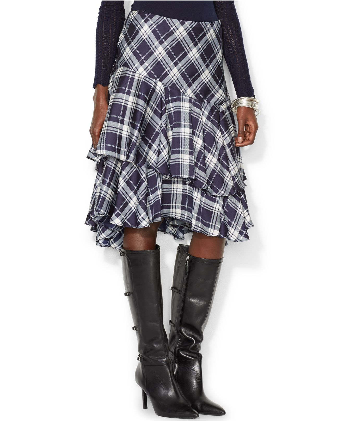 Lyst - Lauren By Ralph Lauren Ruffled Tartan Skirt in Blue