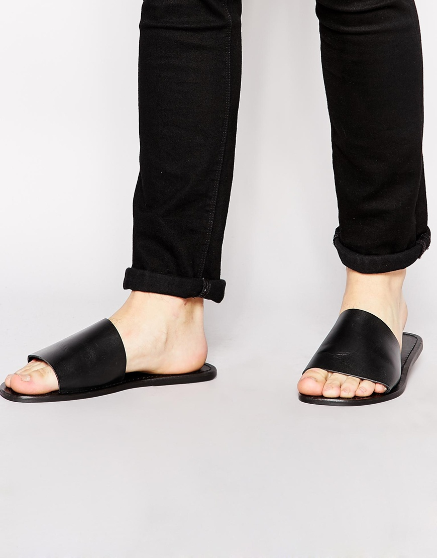 Asos Slide Sandals In Leather in Black for Men | Lyst