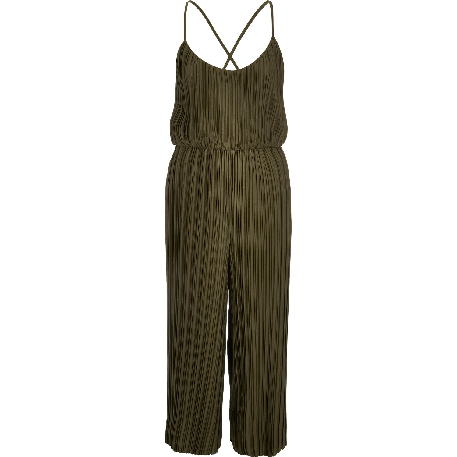 Lyst - River Island Khaki Pleated Jumpsuit in Natural
