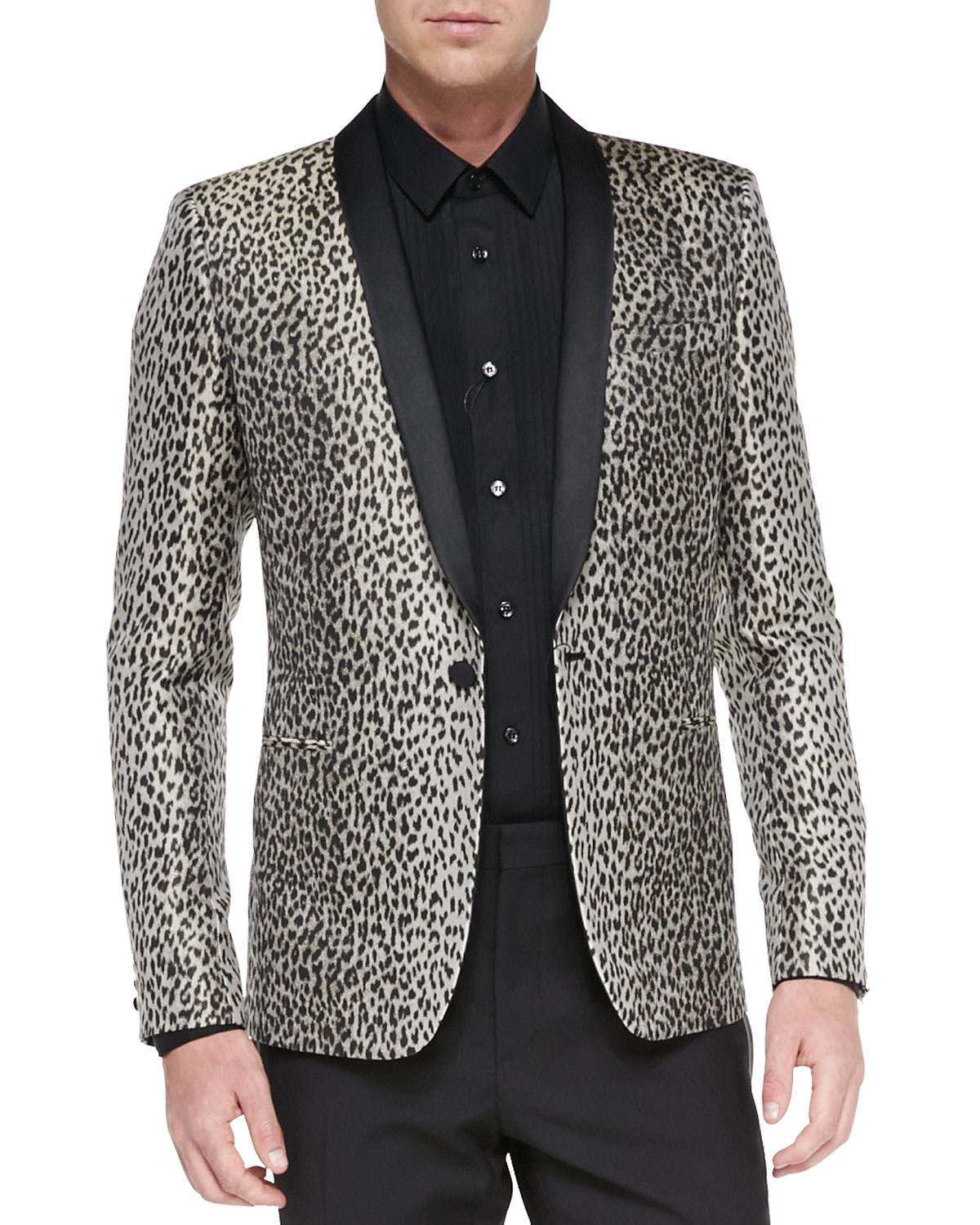 Lyst - Saint Laurent Leopard Jacquard Tuxedo Jacket for Men