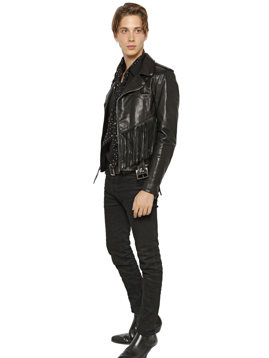 Saint Lau Fringed Leather Moto Jacket In Black For Men Lyst Gallery