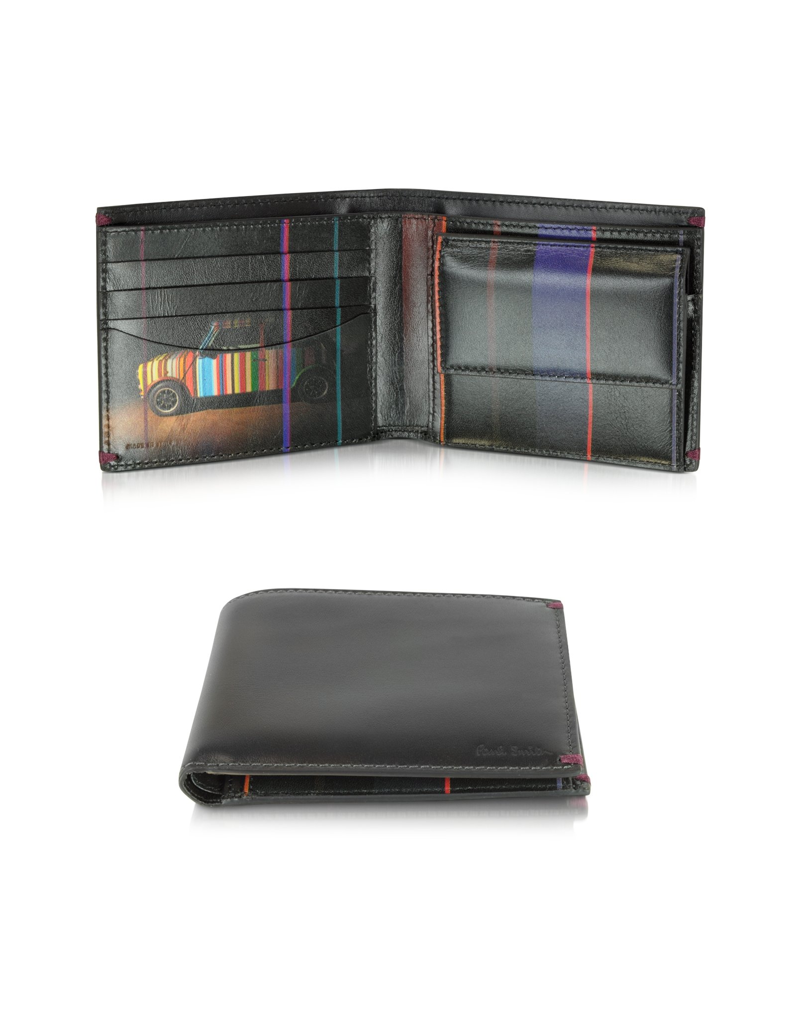 Paul Smith Black Leather Mini Graphic Edge Print Interior Billfold W ...