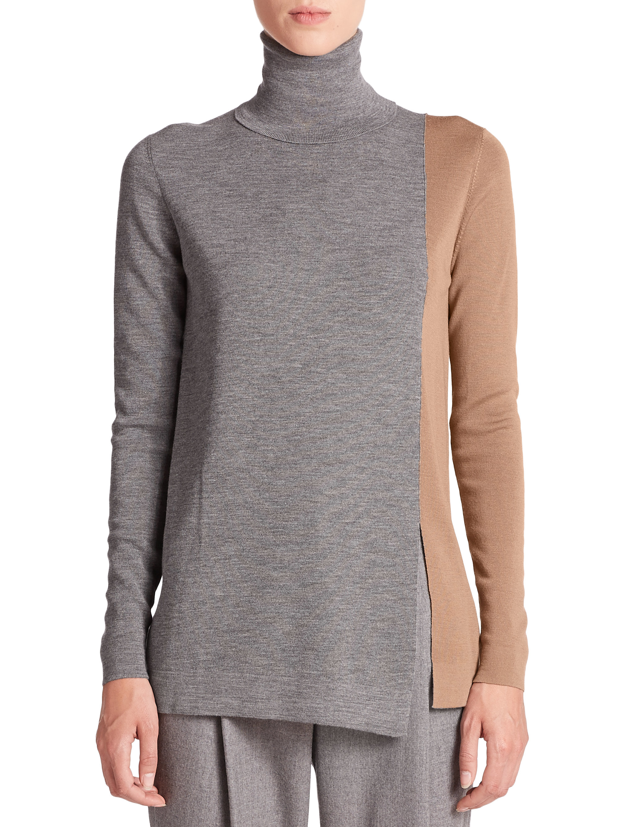 Akris punto Colorblock Wool Turtleneck Sweater in Gray | Lyst