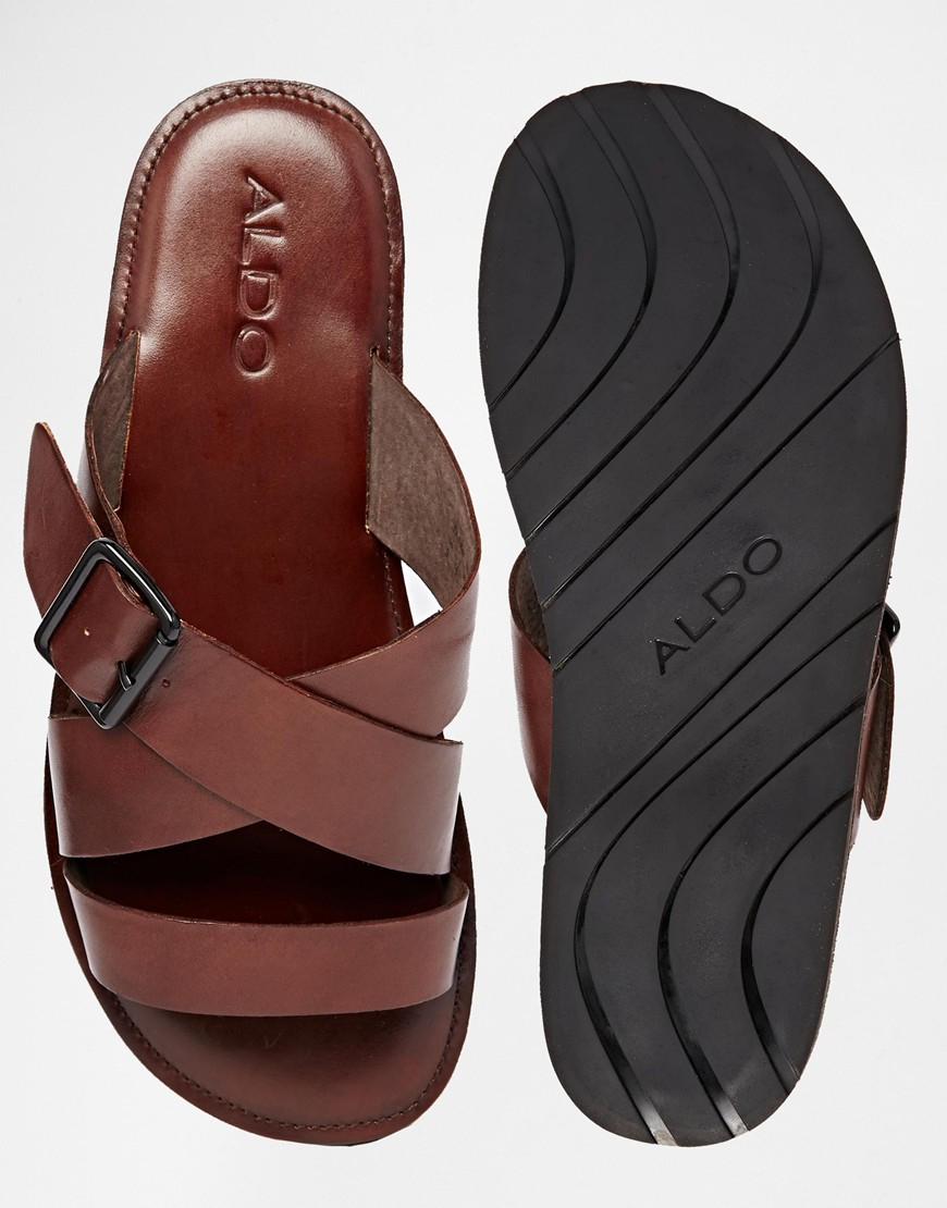 Aldo Sangha Leather Buckle Sandals in Brown for Men | Lyst