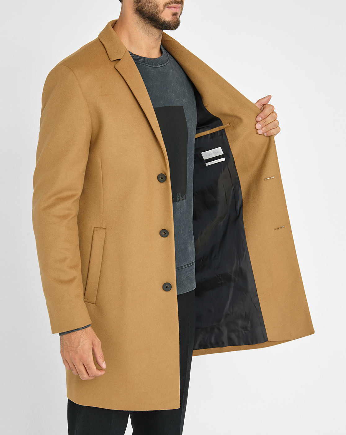 Calvin Klein Camel Coloured Woolcashmere Overcoat In Natural For Men Lyst