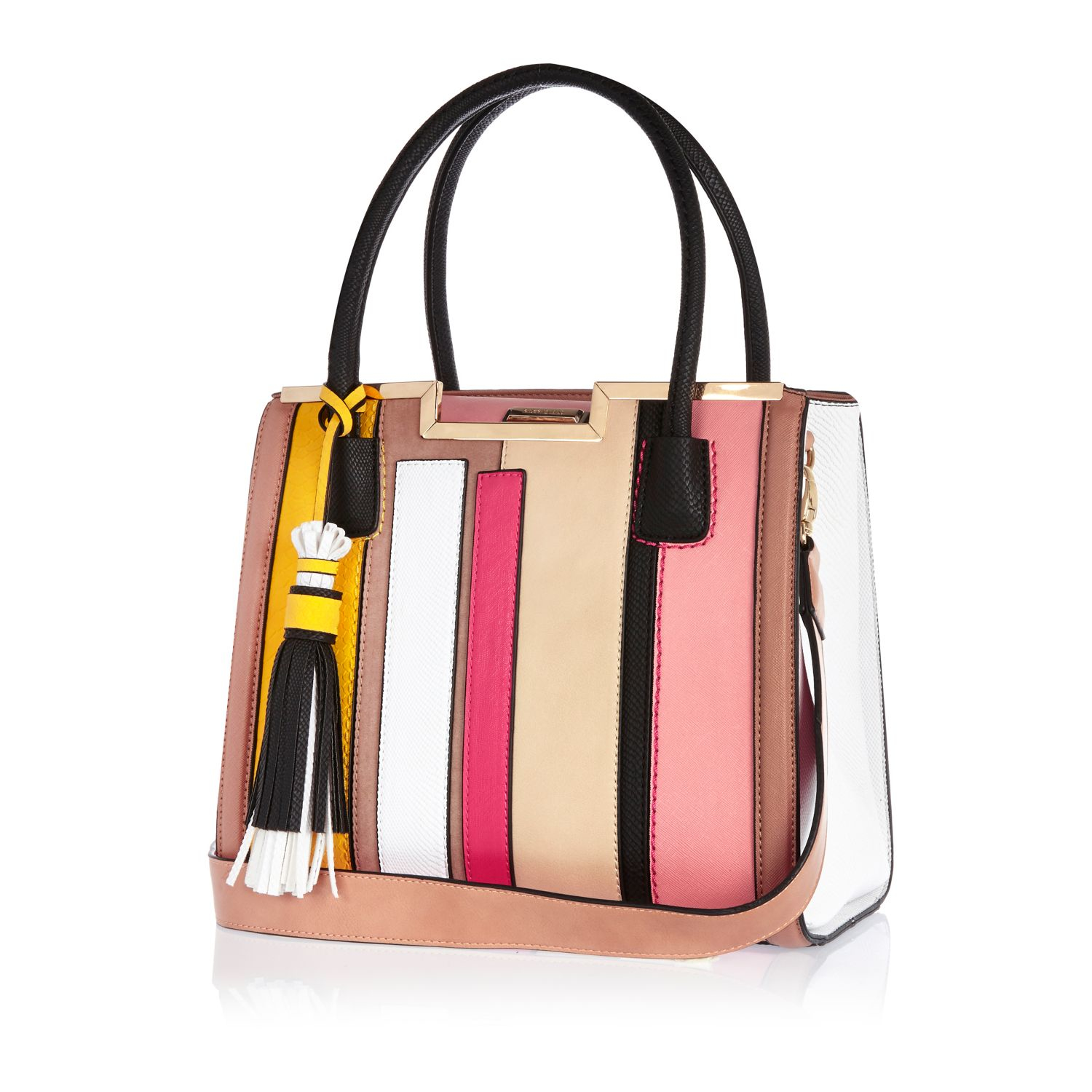 River island Pink Stripe Boxy Tote Handbag in Pink | Lyst