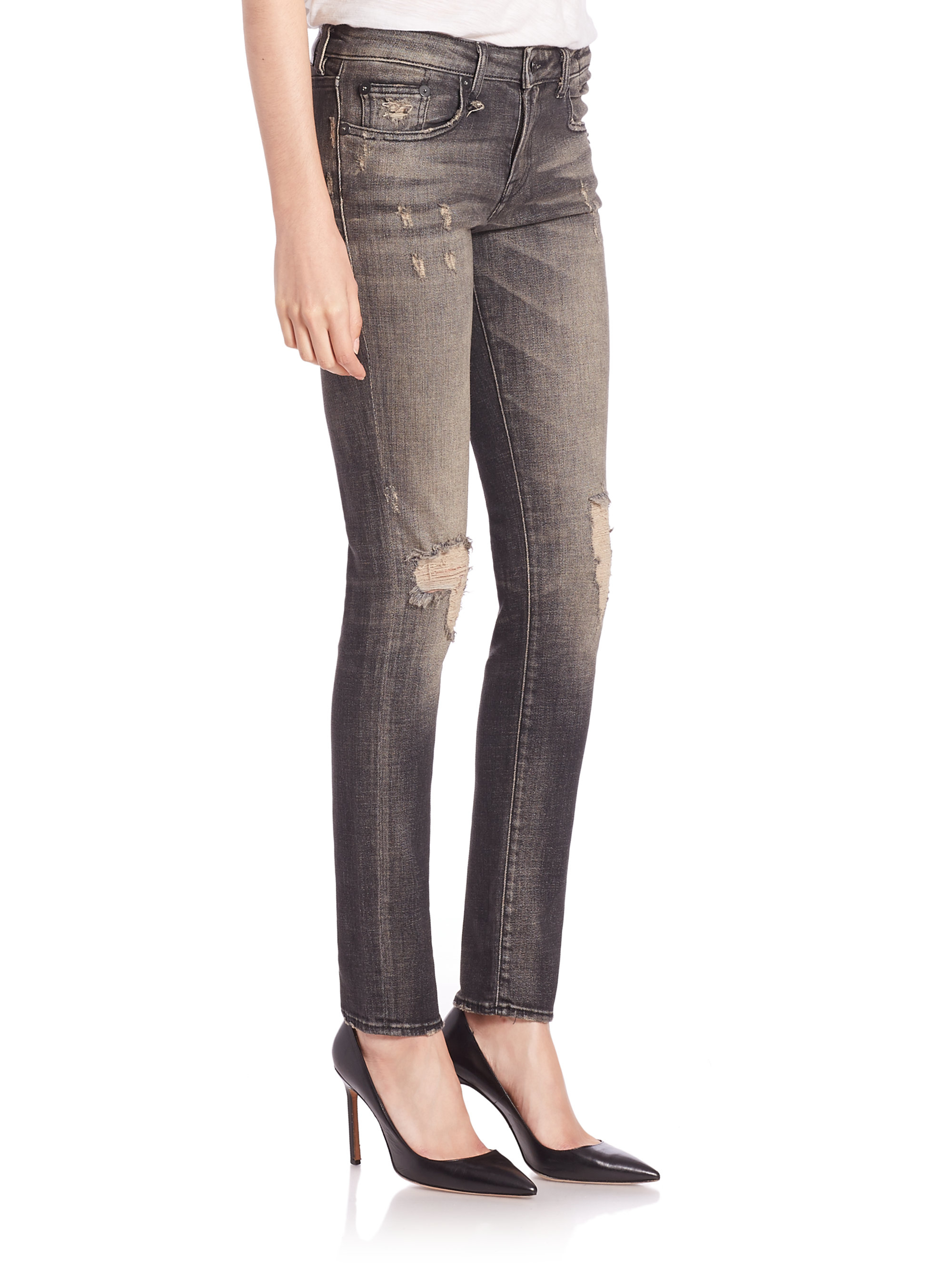 Black distressed skinny jeans womens