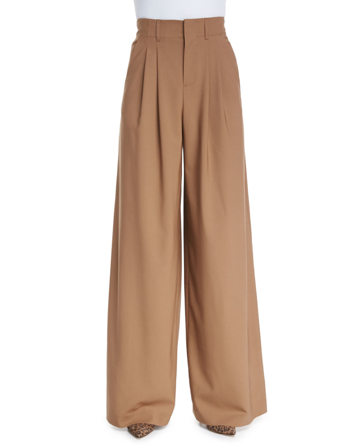 Lyst - Alice + Olivia High-Waist Pleated Wide-Leg Trousers in Natural