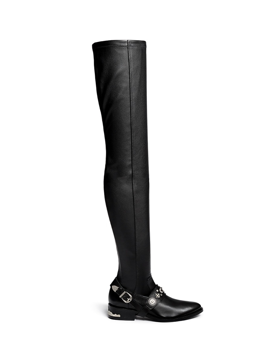 thigh high leather boots with buckles