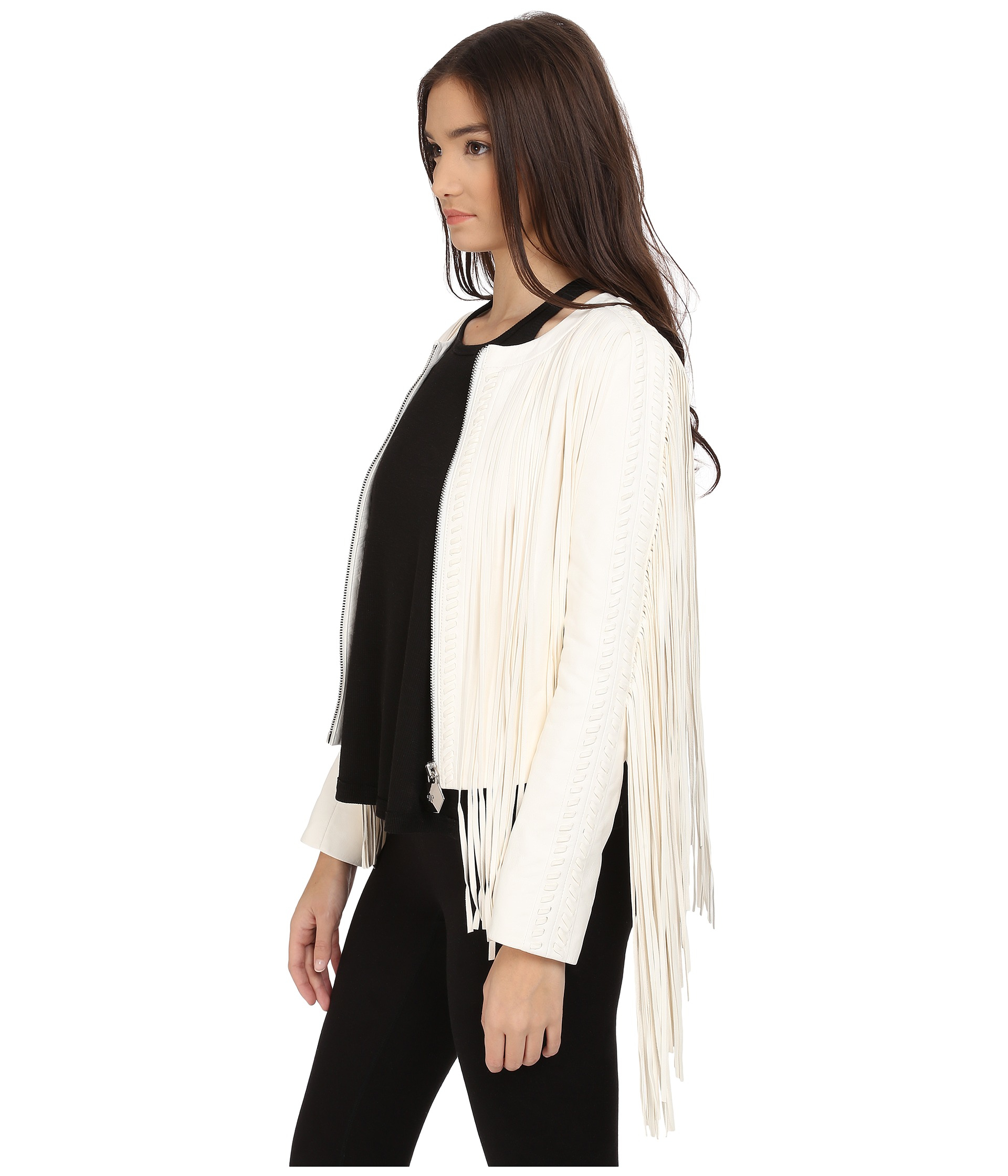 Philipp Plein Fringe Tribute Leather Jacket In White Lyst Gallery Previously Sold At Zappos Luxury Women S Fringed Leather Jackets