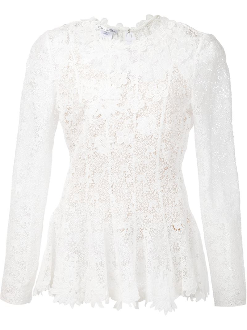 Lyst - Oscar De La Renta Floral Lace Blouse in White