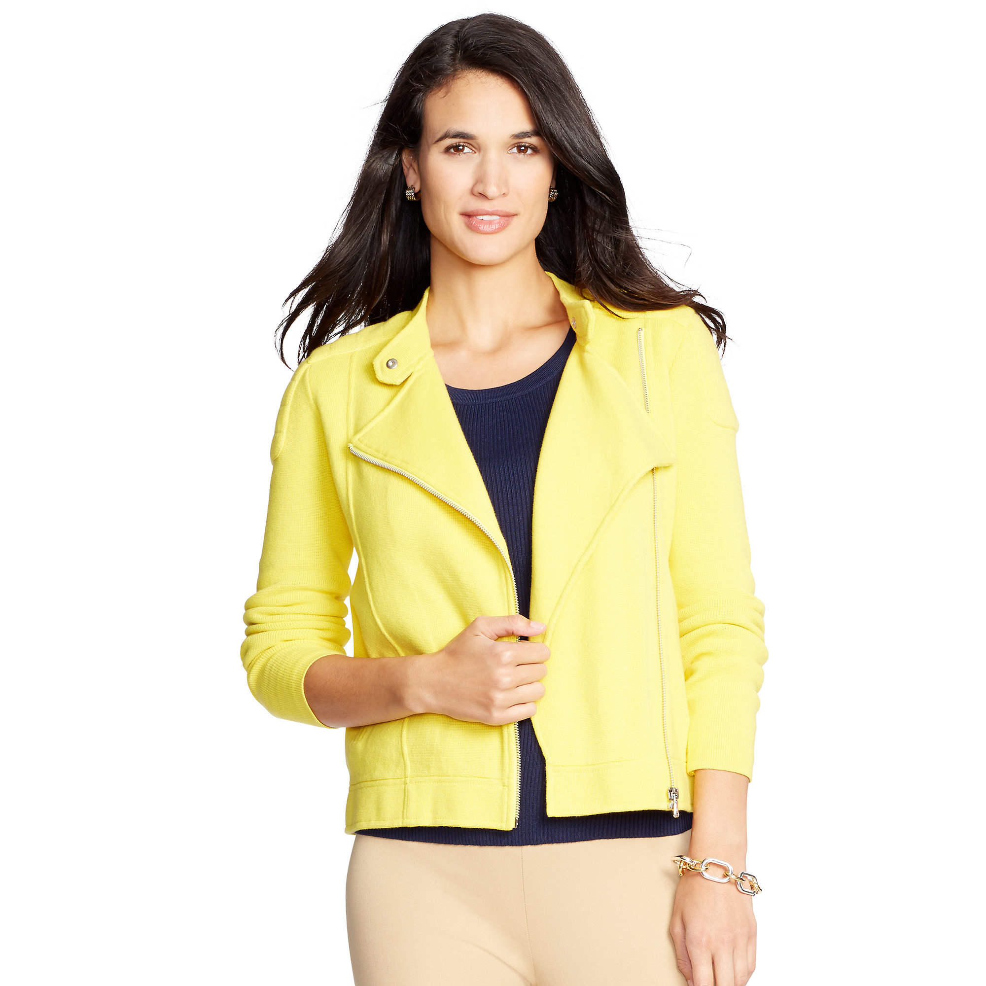 Lyst Ralph Lauren Moto Cotton Full Zip Sweater In Yellow