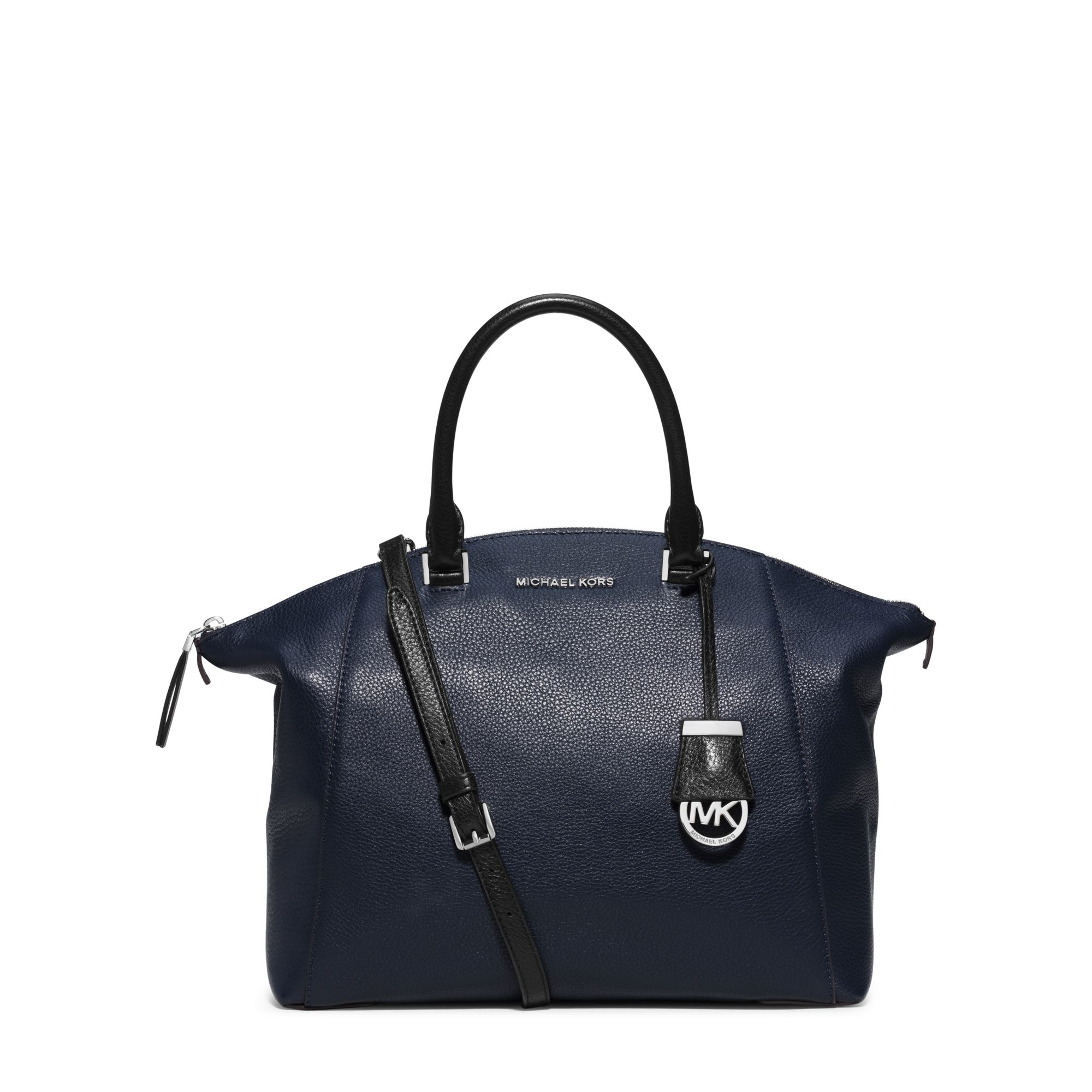 Michael kors Riley Large Two-tone Leather Satchel in Blue (NAVY/BLACK ...