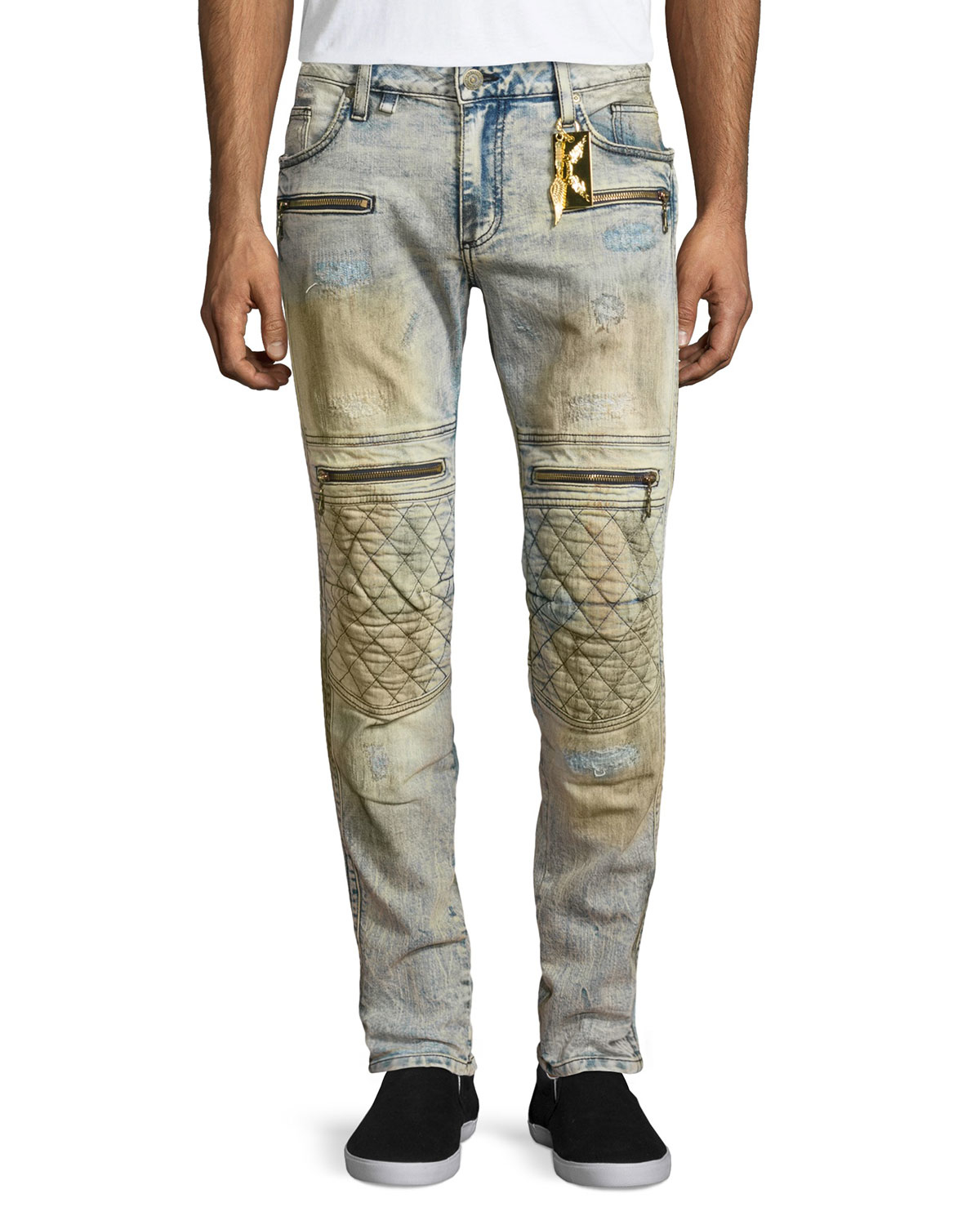 Robin's jean Racer Quilted-knee Distressed Moto Jeans in Blue for Men ...