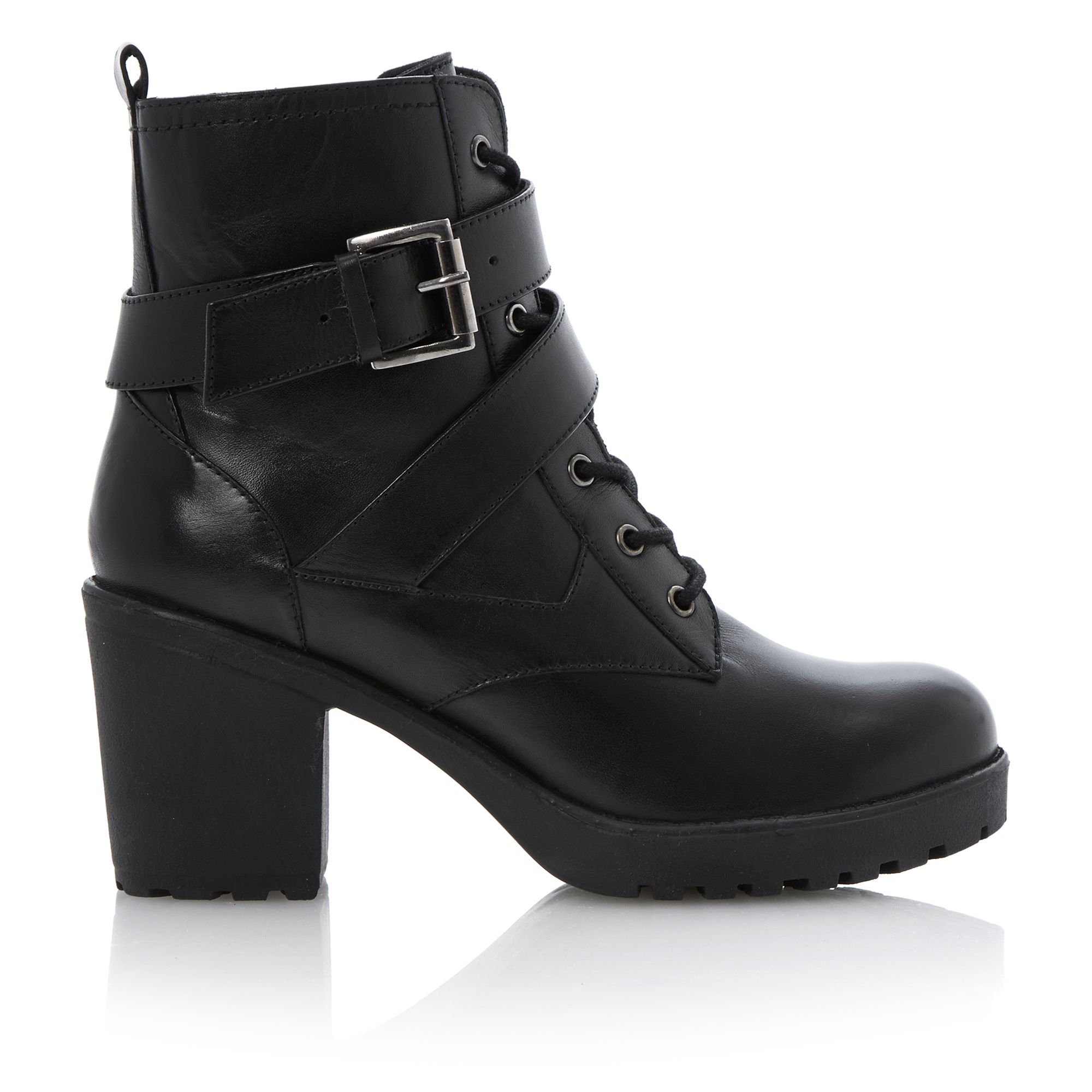 Dune Preeesha Zip Leather Block Heel Round Toe Boots in Black (Black ...