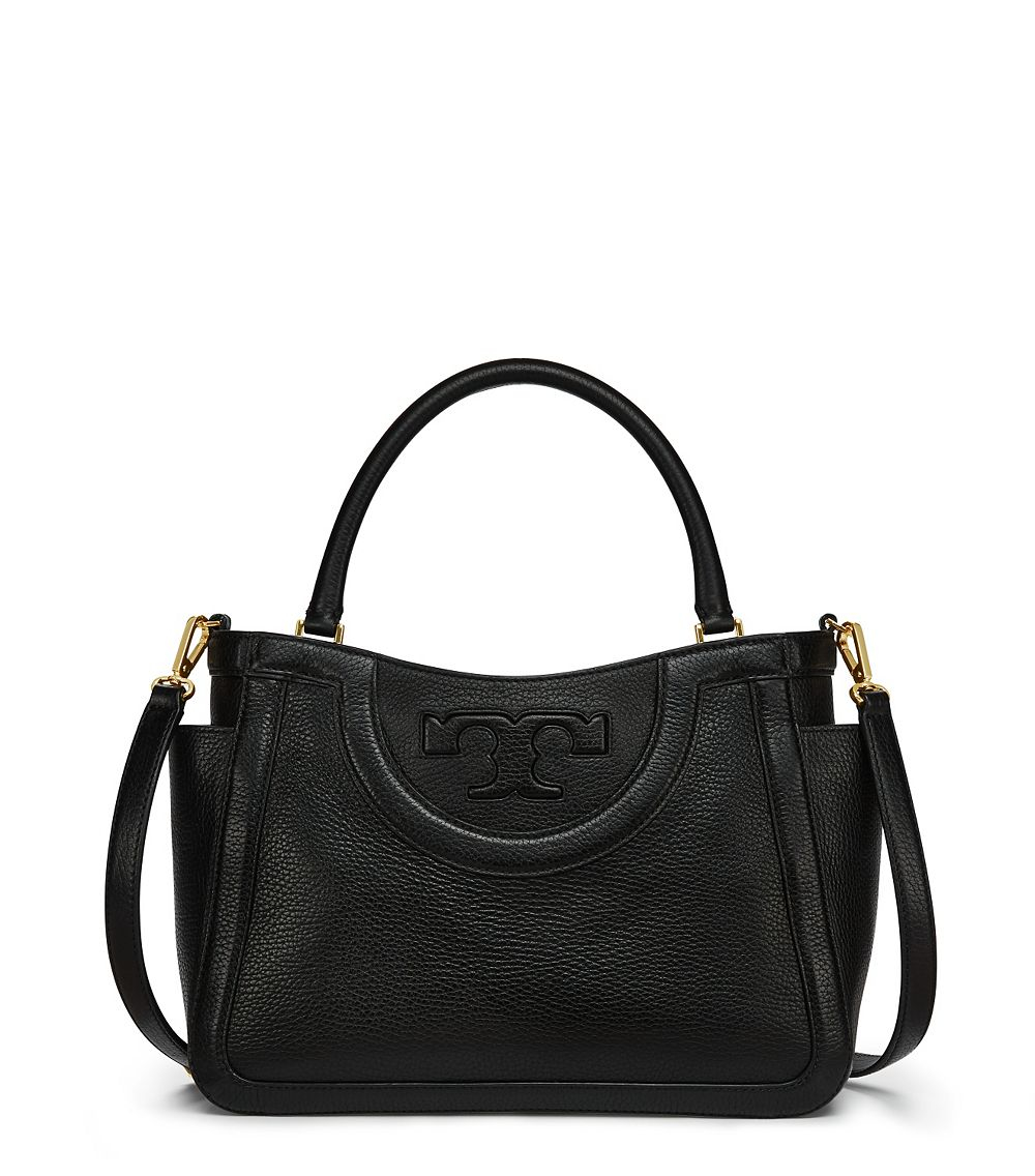 Tory burch Serif-t Small Satchel in Black | Lyst