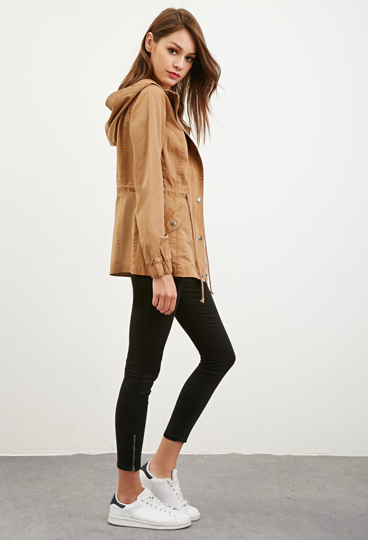 Lyst - Forever 21 Hooded Drawstring Utility Jacket in Natural