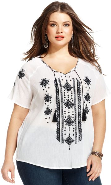 Lucky Brand Lucky Brand Plus Size Shortsleeve Embroidered Peasant Top ...