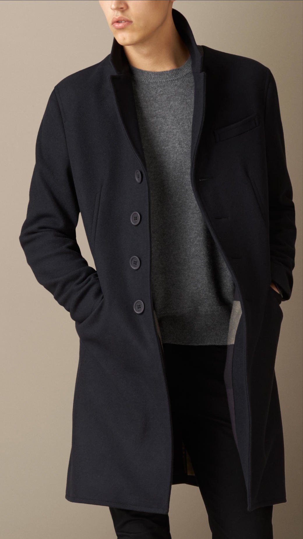 Lyst - Burberry Wool Cashmere Melton Coat With Warmer in Blue for Men