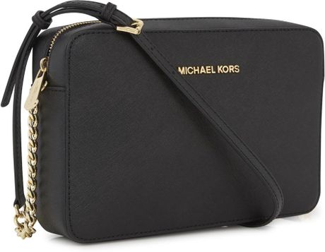 Michael Kors Jet Set Black Saffiano Leather Crossbody Bag in Black (jet) | Lyst