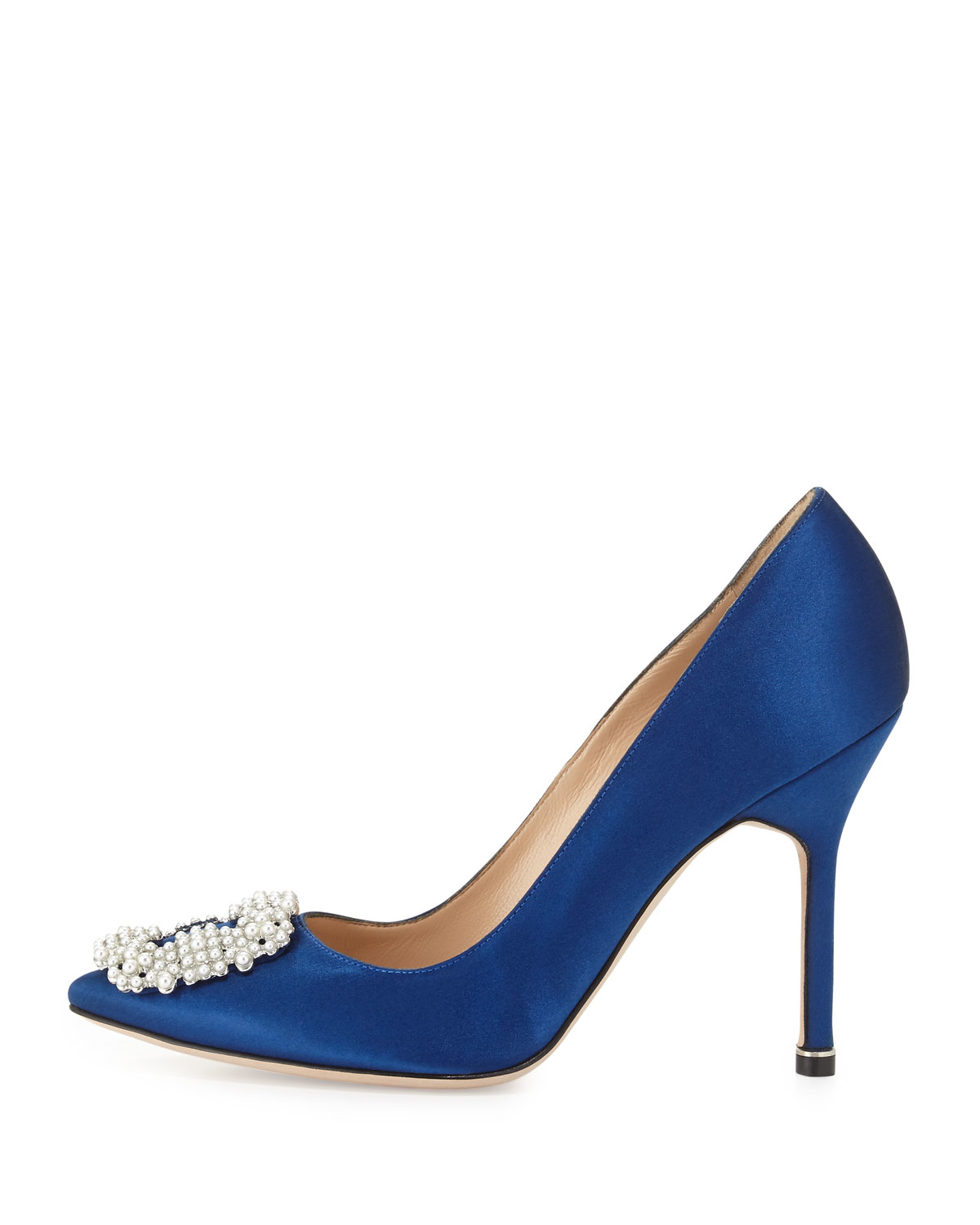 Lyst - Manolo Blahnik Hangisi Pearly-buckle Satin 105mm Pump in Blue