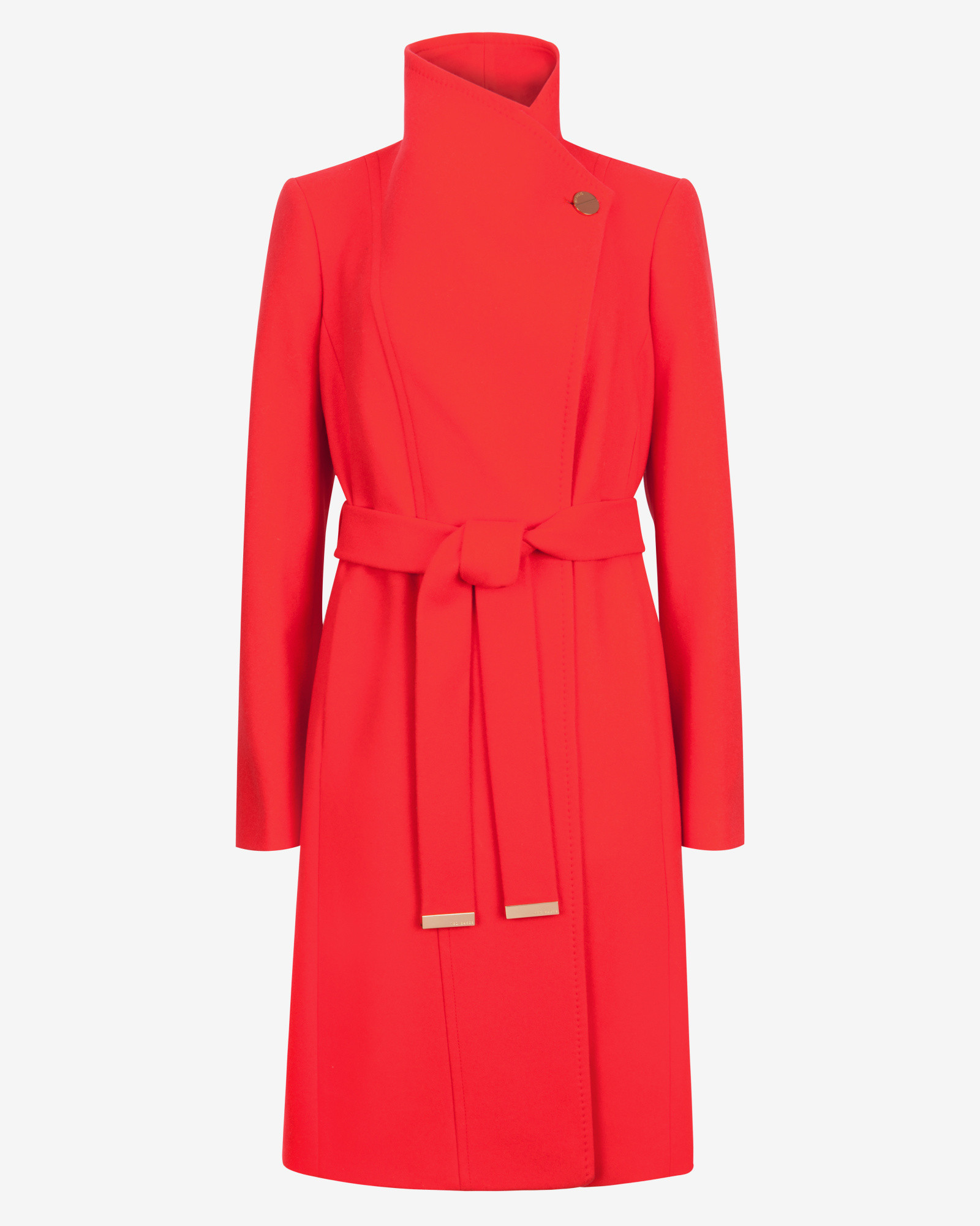Ted baker Long Wool Wrap Coat in Red (Bright Orange) | Lyst