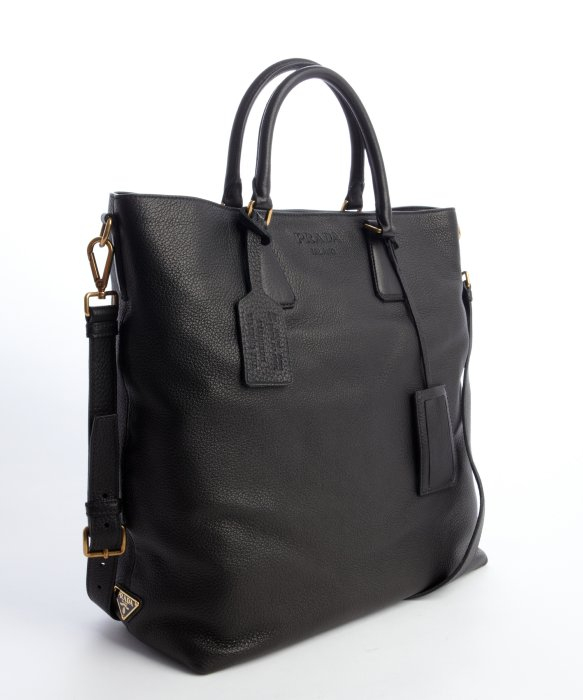 Prada Black Textured Deerskin Convertible Tote Bag in Black | Lyst