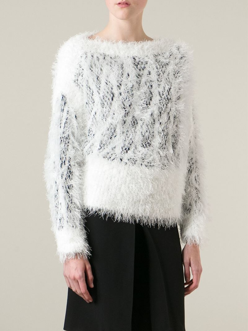 Lyst Chloé Fluffy Crochet Sweater in White