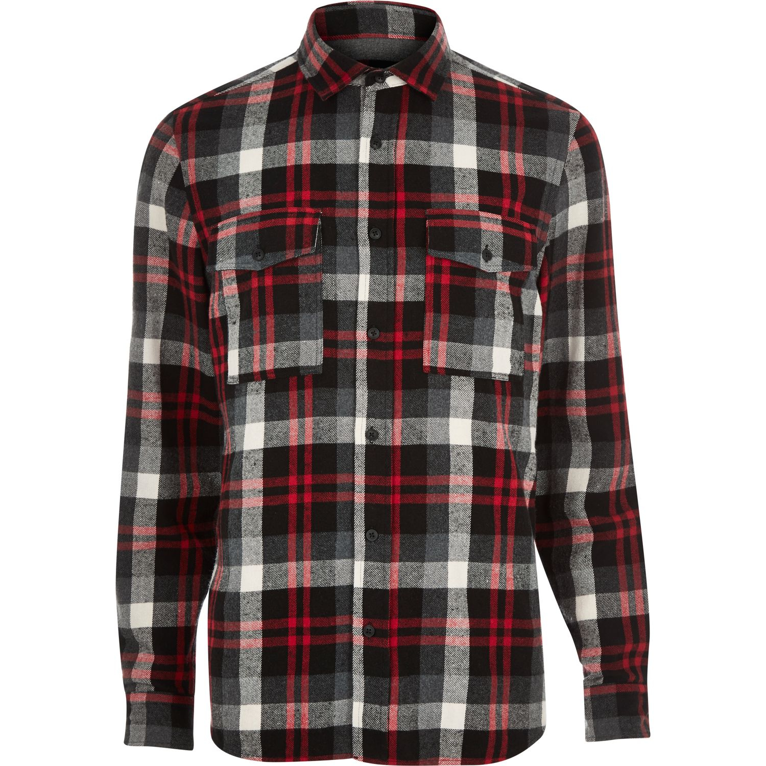 River island Red Check Two Pocket Flannel Shirt in Red for Men | Lyst