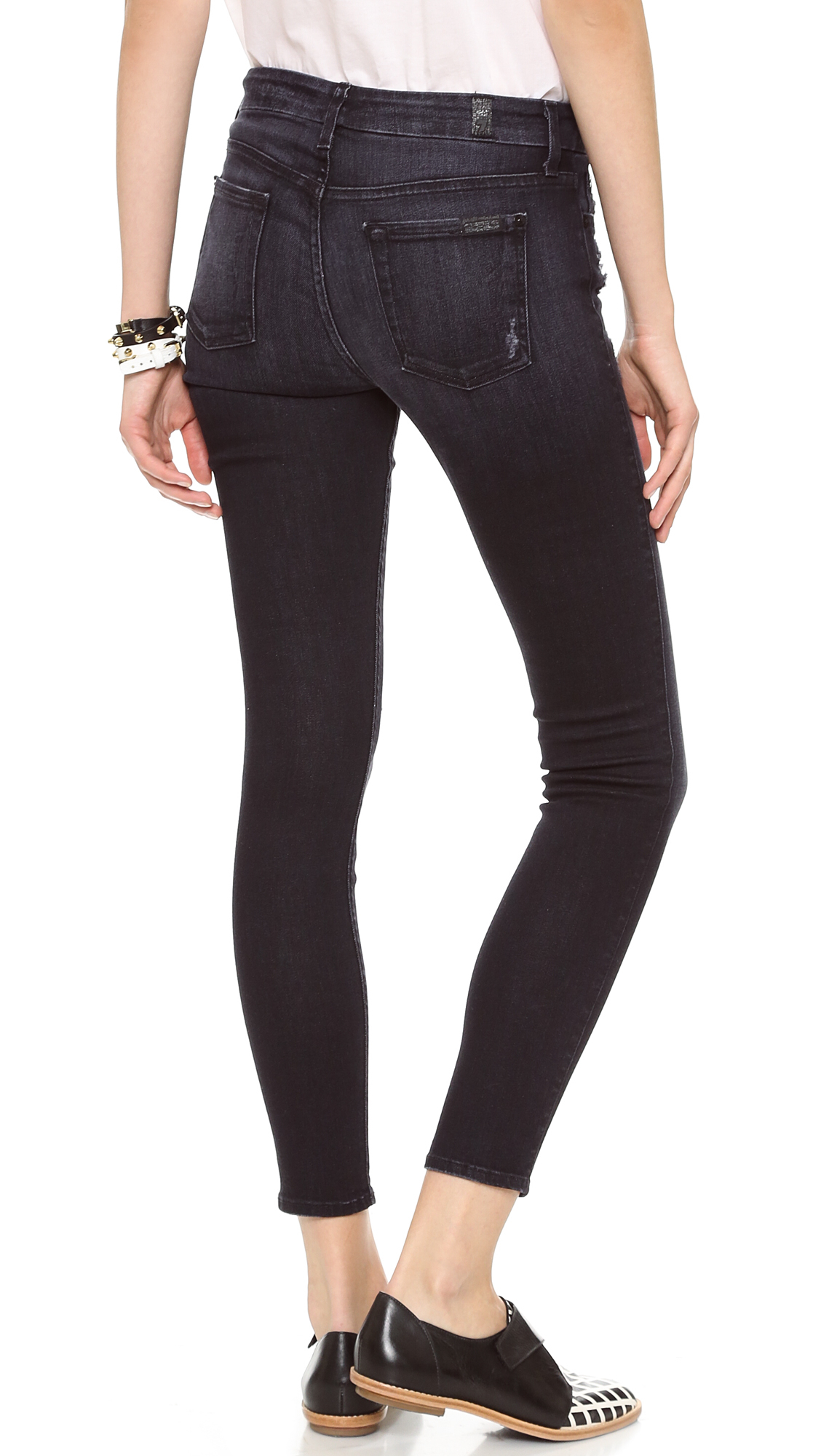 7 for all mankind Ankle Skinny Jeans with Holes Slim Illusion Washed ...
