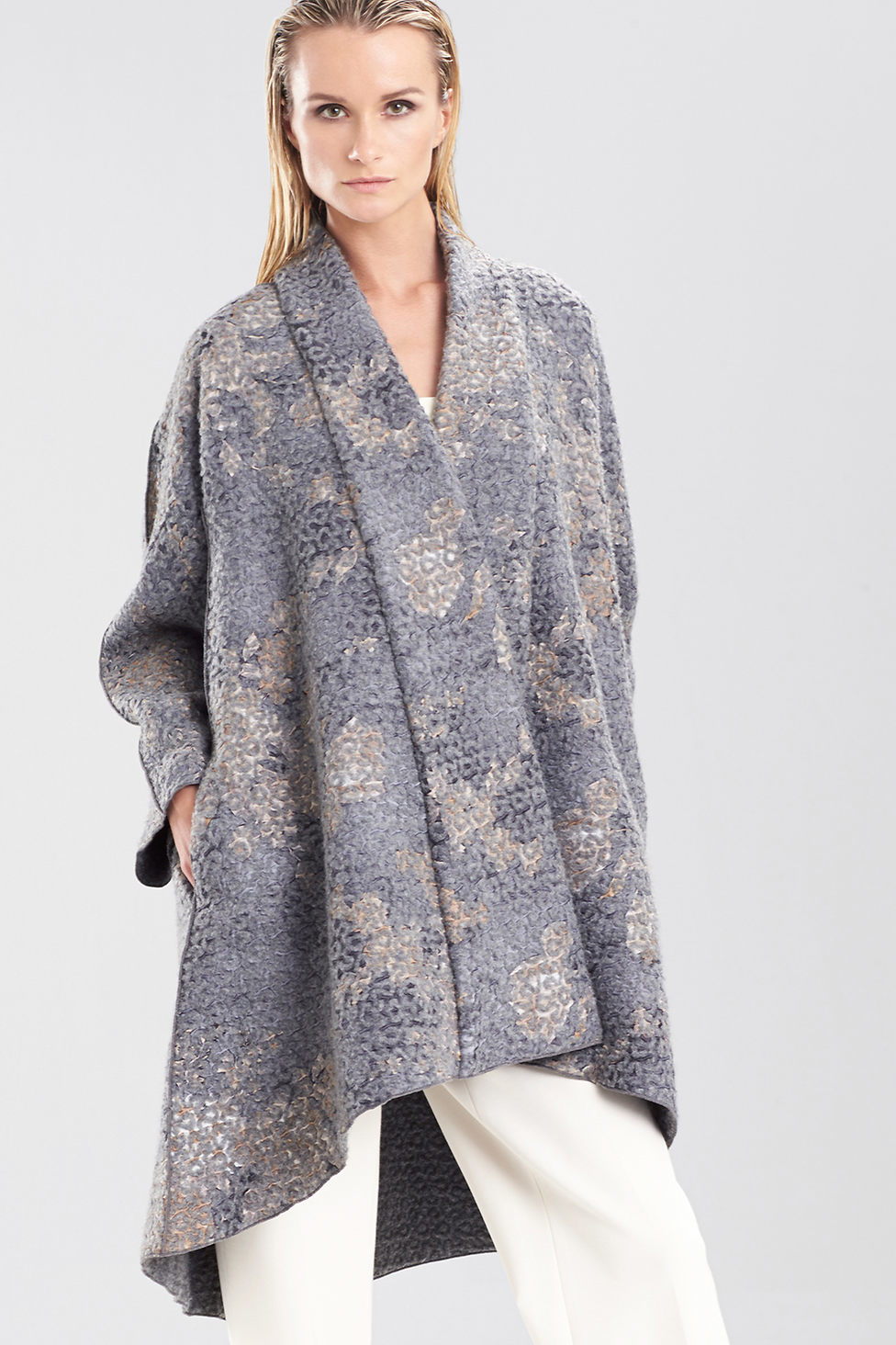 Natori Felted Jacquard Trapeze Coat in Gray | Lyst