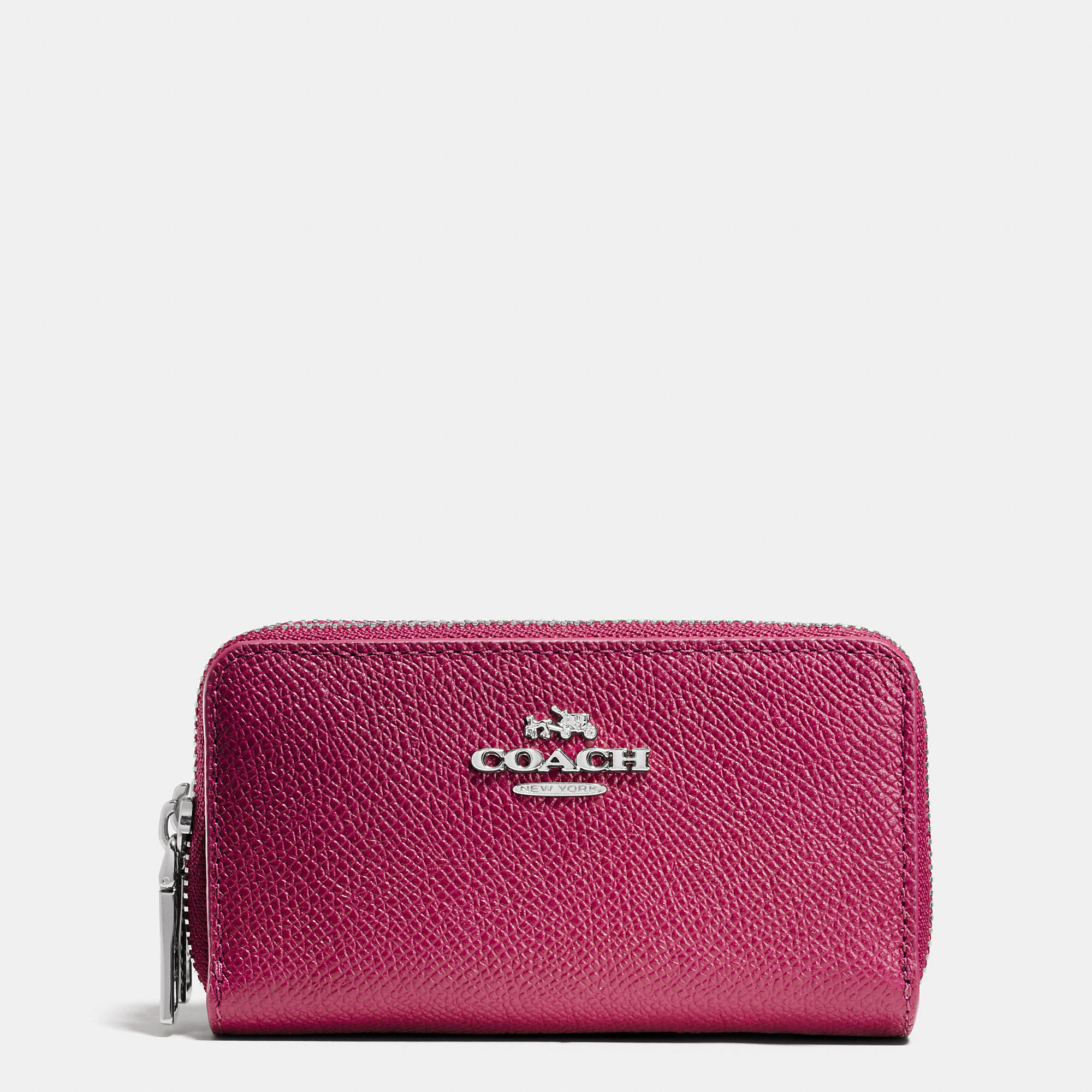 Coach Small Double Zip Coin Case In Colorblock Leather in Pink (SILVER ...