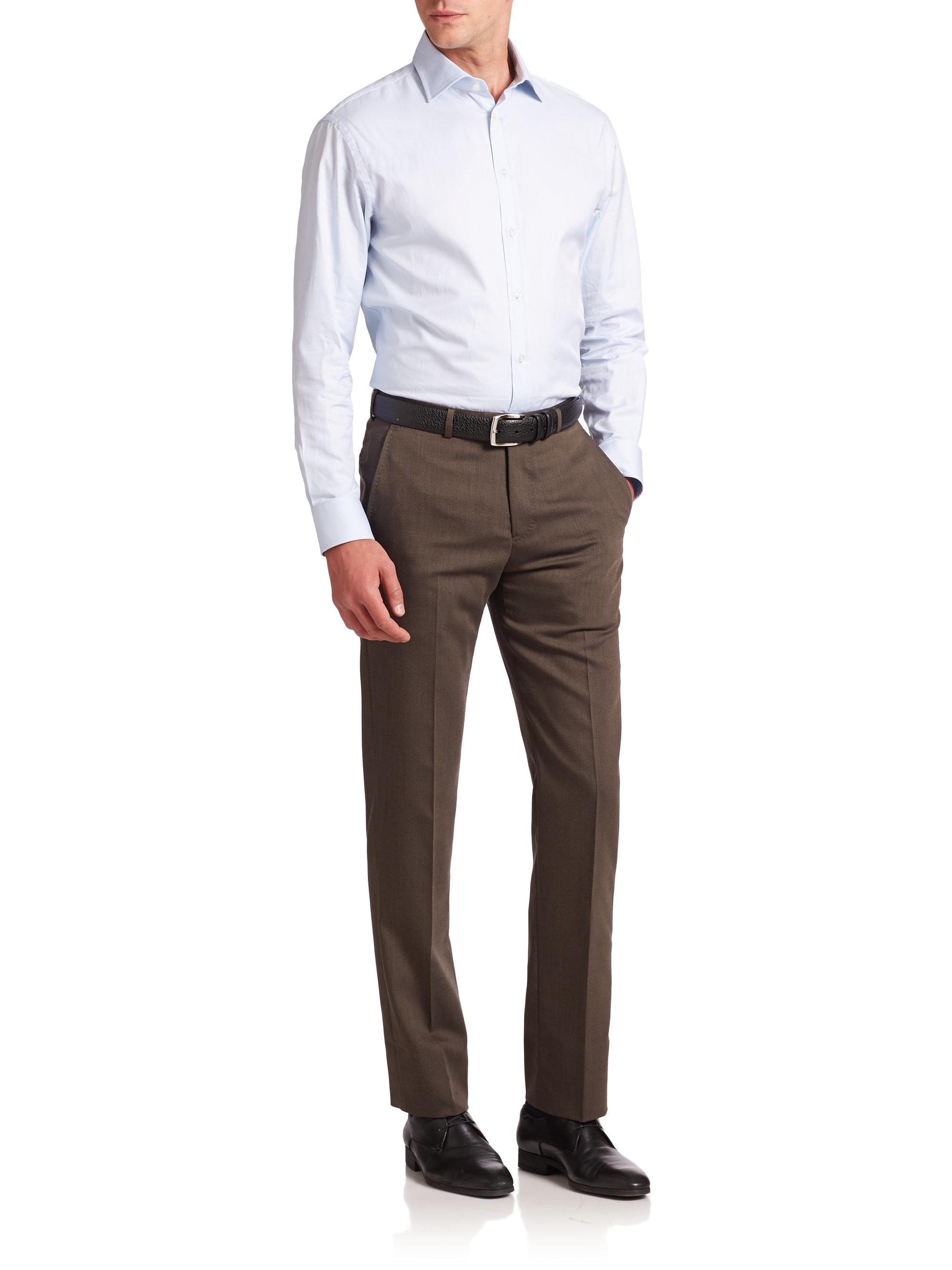 Armani Wool-blend Dress Pants in Brown for Men | Lyst