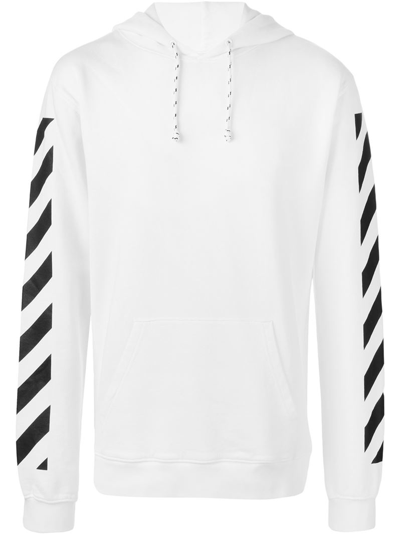 Off-white c/o virgil abloh Printed Stripe Hoodie in White for Men | Lyst