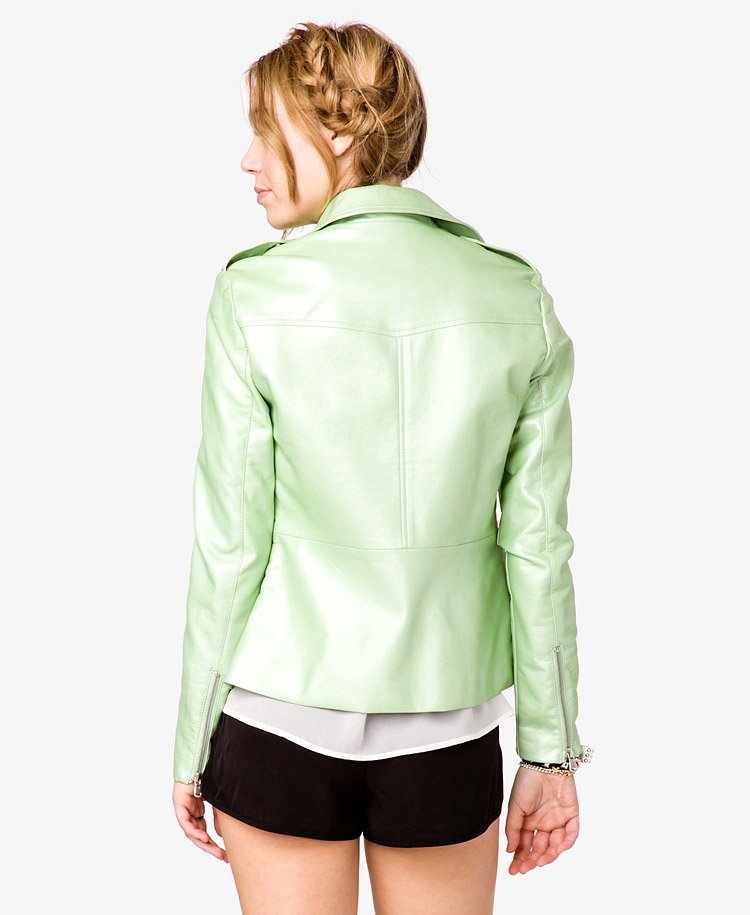 Forever 21 Pearlized Faux Leather Jacket In Green Lyst