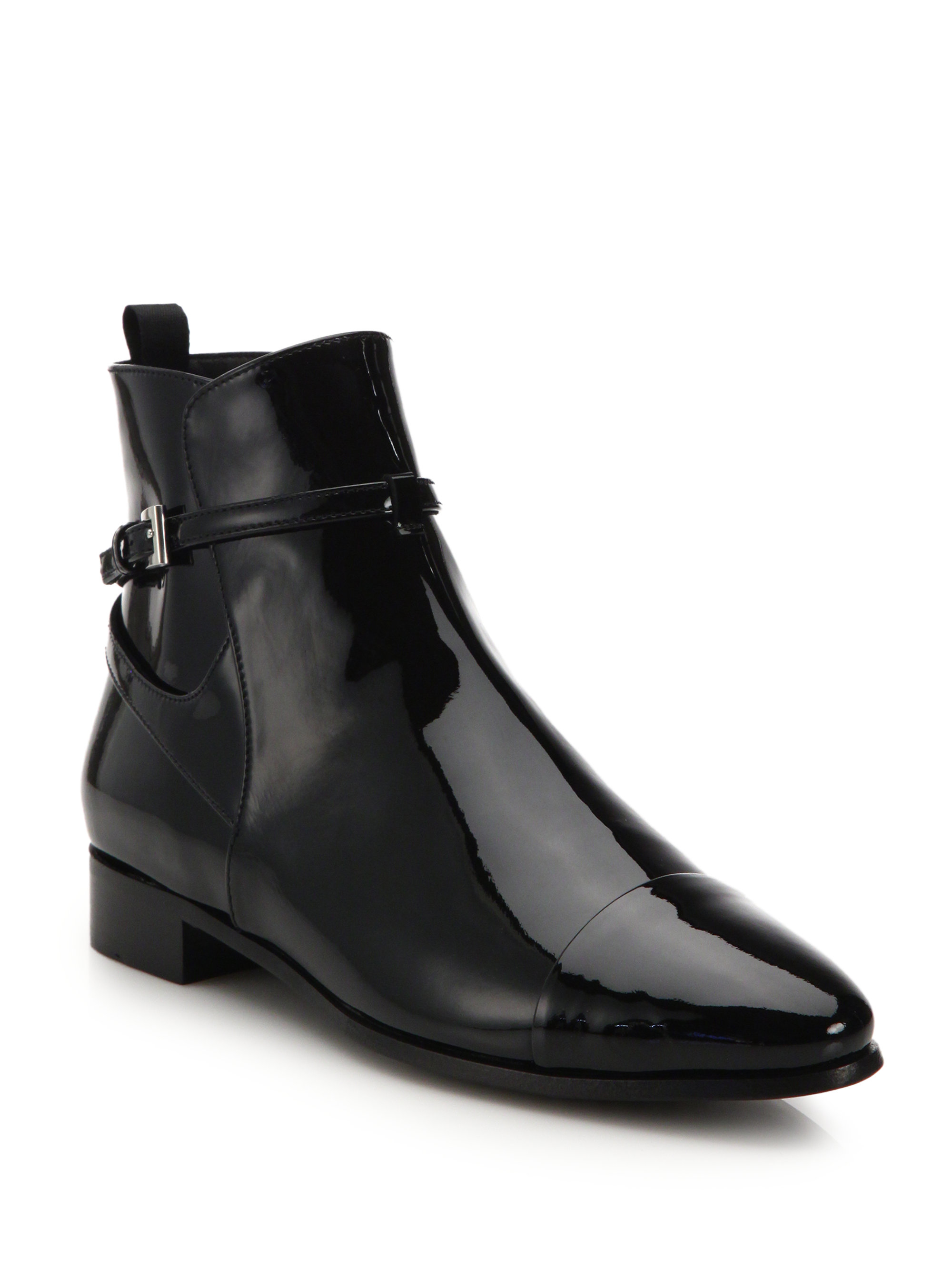 Prada Patent Leather Point-toe Ankle Boots in Black | Lyst