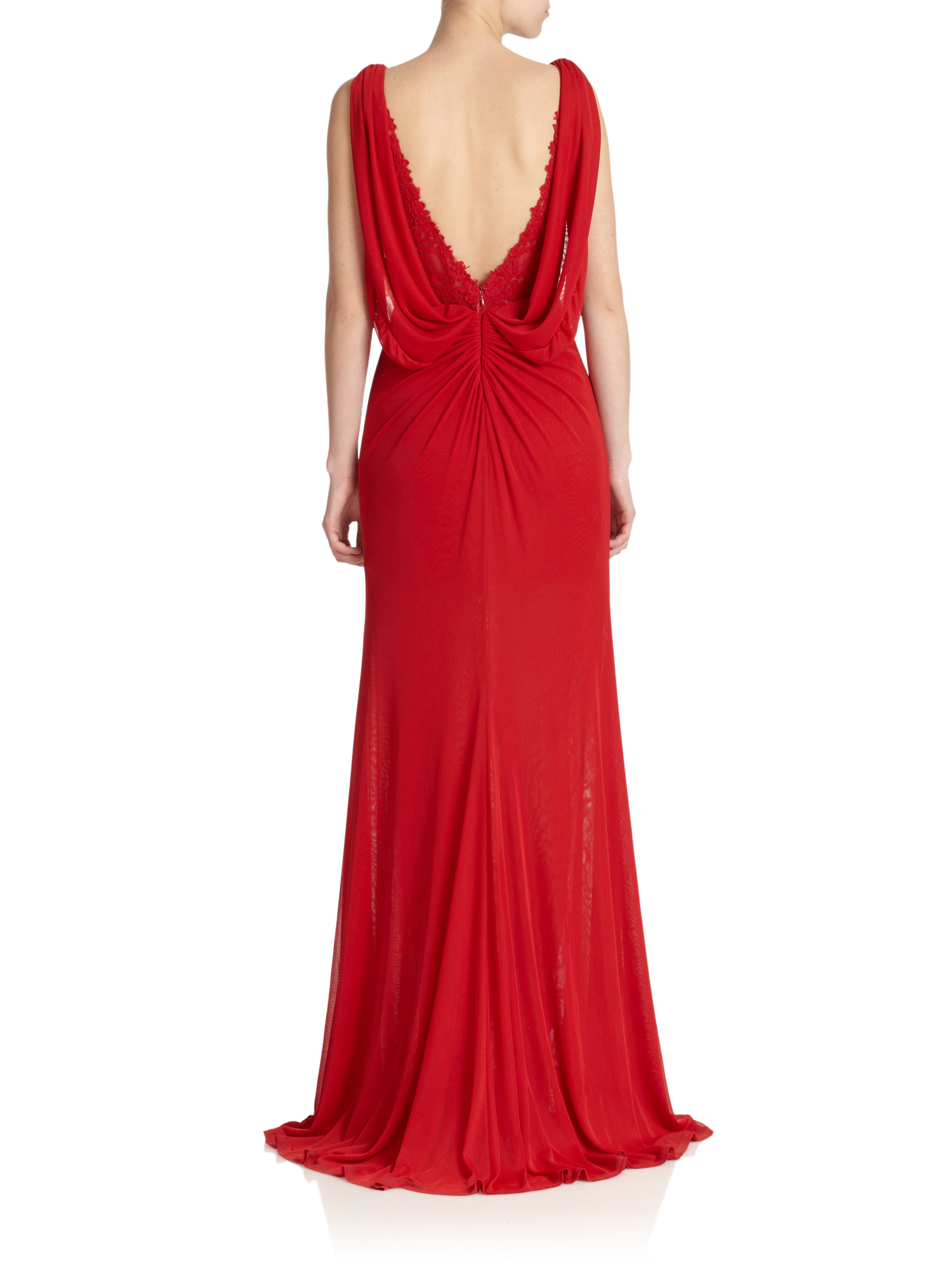 Lyst - Ml Monique Lhuillier Draped Cowl-back Gown in Red