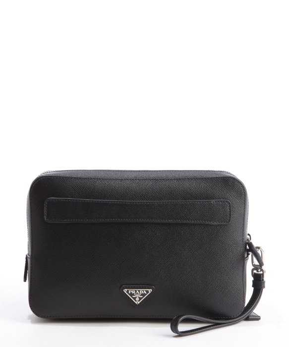 Prada Black Saffiano Leather Double Zipper Small Travel Bag in ...  