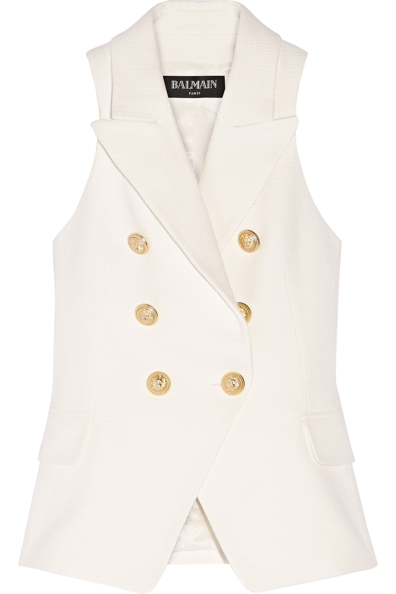 Lyst Balmain Doublebreasted Basketweave Cotton Vest in White