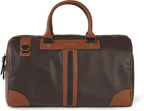 Ted Baker Chocolate Leather and Canvas Holdall in Brown for Men ...