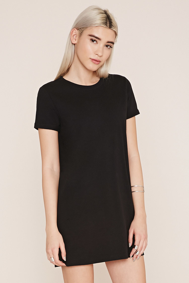 forever 21 black cuffed sleeve t shirt dress product 2 096607373 normal